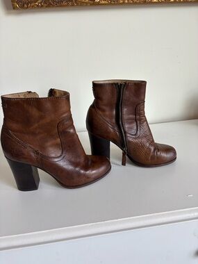 Frye Brown Leather Zip Ankle Booties
